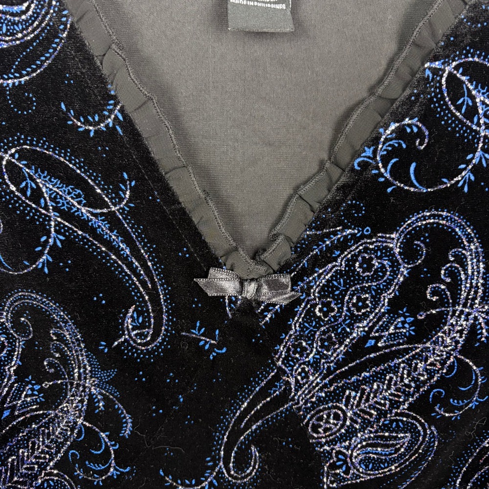 Studio 1940 Velvet Paisley Blouse Black Blue Glitter Ruffle Whimsygoth 18/20W - Picture 4 of 7